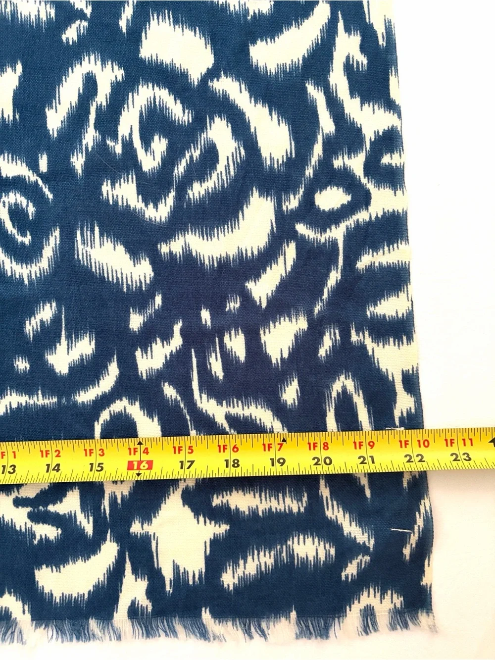 Boden Wool Scarf Wrap Shawl Indigo Blue Size 72 in x 22 in Abstract Design New
